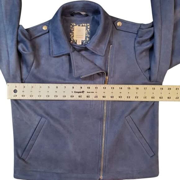 LC Lauren Conrad Soft Moto Jacket Faux Suede Blue Size Small - Picture 7 of 12